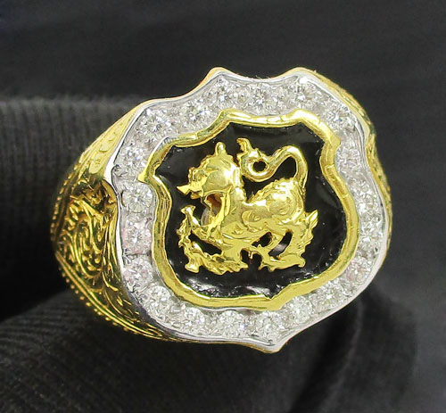 แหวน สิงห์ ทองลงยา ล้อมเพชร 20 เม็ด 0.60 กะรัต ทอง90 งานสวยมาก นน. 21.88 g