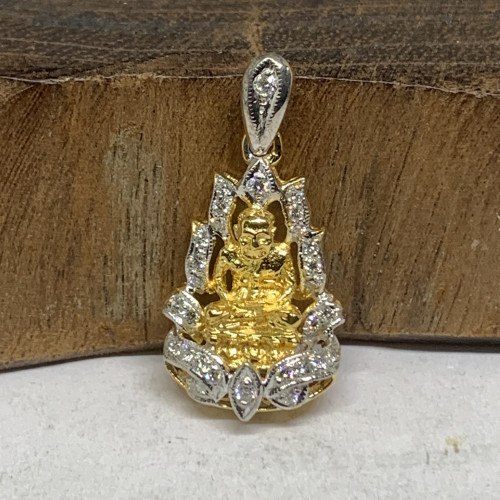 หลวงปู่ทวด เนื้อทองคำ ฝังเพชร 29 เม็ด 0.29 กะรัต ทอง75% นน. 4.59 g