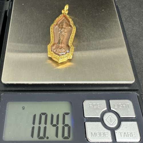 พระ ปางโปรดพุทธบิดา เนื้อทองแดง เลี่ยมทอง90 นน. 10.46 g 5