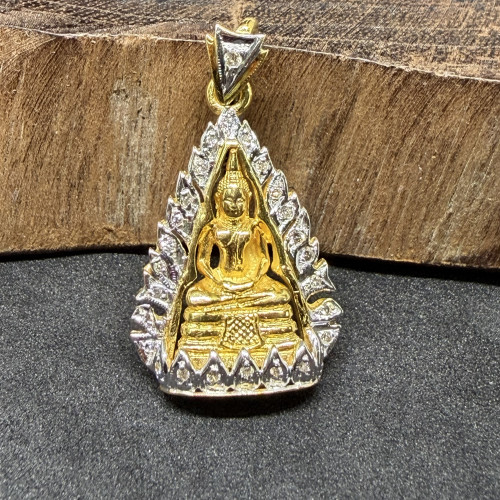 หลวงพ่อโสธร เนื้อทองคำ ลอยองค์ กรอบทอง ฝังเพชร 27 เม็ด 0.27 กะรัต ทอง18K นน. 9.52 g