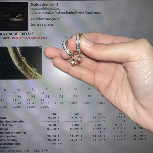 ต่างหู ห่วง เพชรแถว ตุ้งติ้ง ฝังเพชร 12 เม็ด 0.96 กะรัต ทอง18K นน. 5.90 g 5