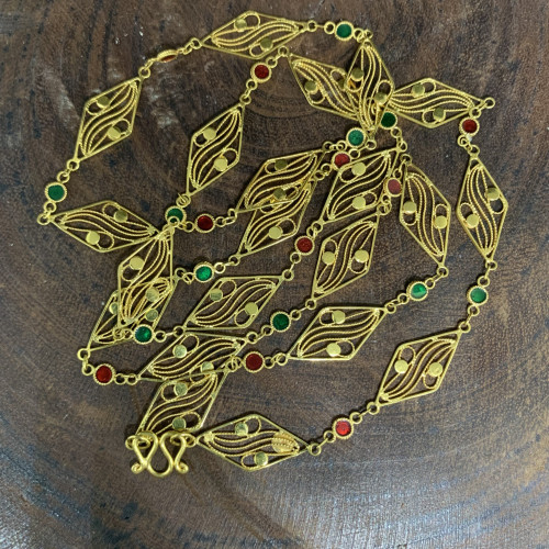 สร้อยคอ ทองลงยา ลายข้าวหลามตัด ฉลุลาย ทอง90 ความยาว 27 นิ้ว สวมหัวได้ นน. 11.04 g 1