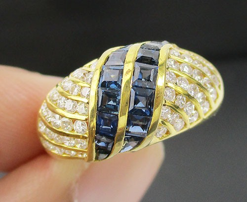 แหวน ไพลิน ฝังเพชร 54 เม็ด 0.80 กะรัต ทอง18K งานสวยมาก นน. 6.04 g