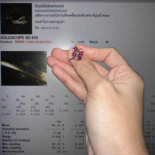 แหวน ทับทิม พม่า ดอกไม้ ฝังเพชร 4 เม็ด 0.04 กะรัต ทอง80 ขนาด 49 นน. 3.46 g 5