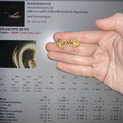 ต่างหู Prima Gold ทอง24K ลายหัวใจผูกโบว์ แป้นทอง14K นน. 8.00 g 5