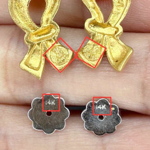 ต่างหู Prima Gold ทอง24K ลายริบบิ้น แป้นทอง14K นน. 6.21 g 6