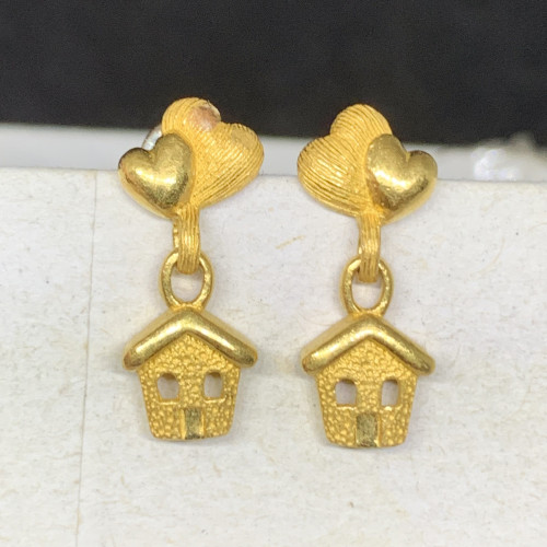 ต่างหู Prima Gold ทอง24K ลายหัวใจคู่ บ้าน ตุ้งติ้ง แป้นทอง14K นน. 5.57 g