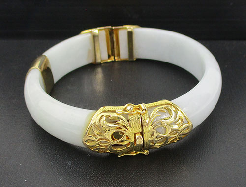กำไล หยก หน้าทองฉลุลาย ทอง90 งานสวยมาก นน. 61.10 g