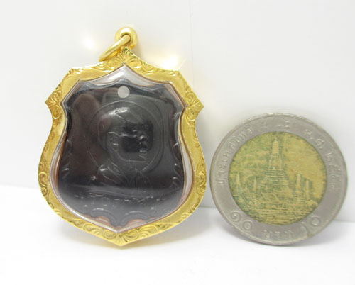 เหรียญ หลวงพ่อโอภาสี พิมพ์นิยมมีราวบันได ปี2497 เลี่ยมทอง90 นน. 17.84 g 2