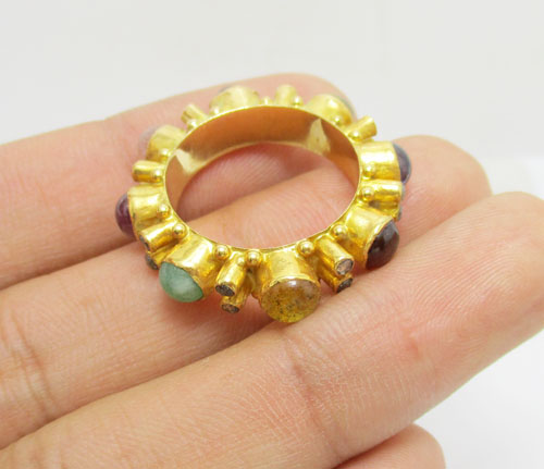แหวน พิรอด นพเก้า ฝังเพชรซีก ทอง90 งานโบราณ สวยมาก Size 56 นน. 7.40 g 2
