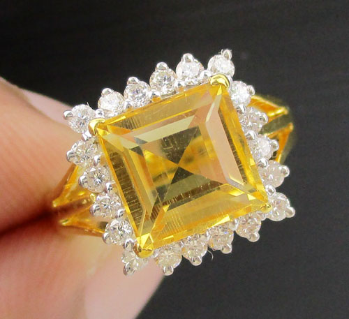 แหวน ซิทรีน เจียร ล้อมเพชร 20 เม็ด 0.40 กะรัต ทอง90 งานสวยมาก นน. 4.32 g