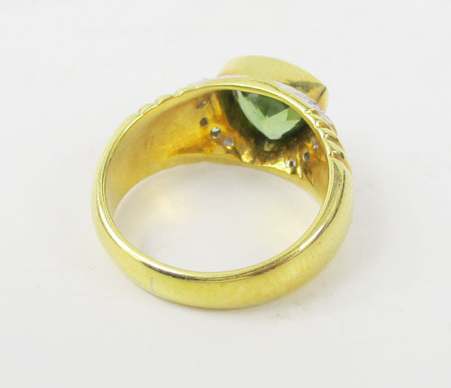 แหวน กรีนทัวร์มารีน ฝังเพชรข้าง 10 เม็ด 0.10 กะรัต ทอง18K งานสวยมาก นน. 6.52 g 2