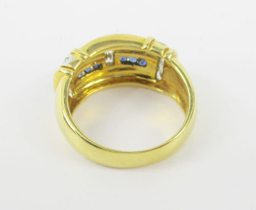 แหวน ไพลิน เจียร ฝังเพชรแถว 13 เม็ด 0.27 กะรัต ทอง18K งานเก่า หลุดจำนำ สวยมาก นน. 8.18 g 2