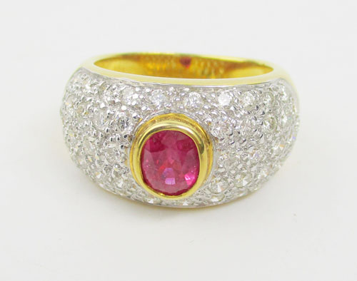 แหวน ทับทิม พม่า ฝังเพชร 5 แถว 50 เม็ด 1.00 กะรัต ทอง18K งานสวยมาก นน. 7.94 g 1