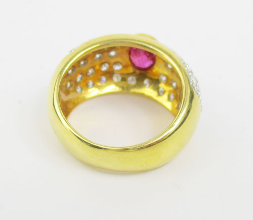 แหวน ทับทิม พม่า ฝังเพชร 5 แถว 50 เม็ด 1.00 กะรัต ทอง18K งานสวยมาก นน. 7.94 g 2