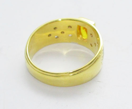 แหวน บุษราคัม เจียร ฝังเพชรกุหลาบ 12 เม็ด 0.15 กะรัต ทอง95 หลุดจำนำ งานสวยมาก นน. 8.58 g 2