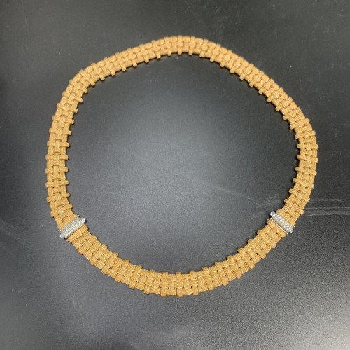 สร้อยคอ+สร้อยข้อมือ Roberto coin ทอง18K ลายถักสาน ฝังเพชร 38/0.38 กะรัต งานสวย น่ารักมาก นน. 184.90 