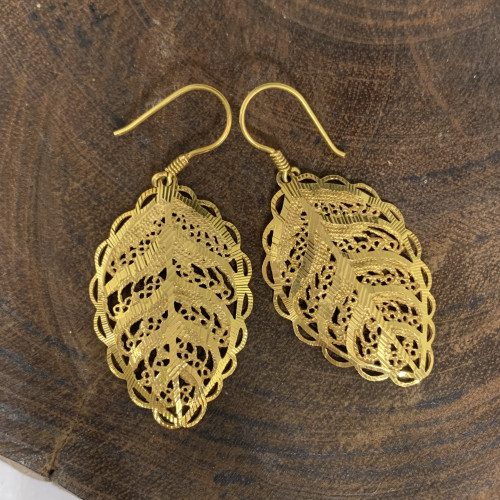 ต่างหู ใบไม้ ตุ้งติ้ง ฉลุลาย ทอง18K นน. 6.13 g