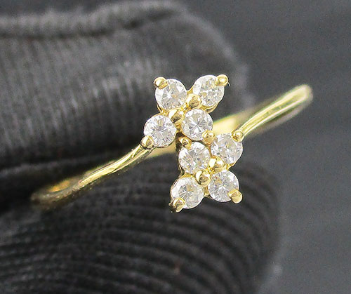 แหวน เพชรกระจุก ดอกไม้ไขว้ เพชร 8 เม็ด 0.16 กะรัต ทอง90 งานสวยมาก นน. 1.18 g