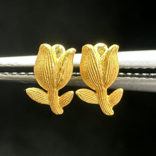 ต่างหู Prima Gold ทอง24K + ทอง18K ลายดอกทิวลิป แป้นทอง18K นน. 1.39 g