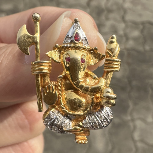 จี้ พระพิฆเนศวร ทับทิม ฝังเพชร 15 เม็ด 0.08 กะรัต ทอง14K นน. 5.28 g