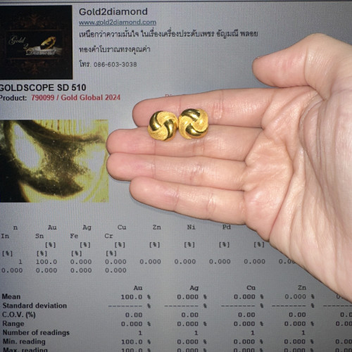ต่างหู Prima Gold ทอง24K ลายตะกร้อสาน แป็นทอง18K นน. 10.13 g 5
