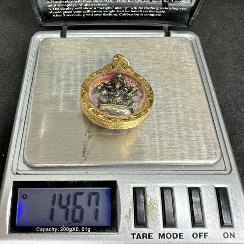 พระพิฆเนศวร ลอยองค์ เนื้อนวโลหะ เลี่ยมทองเก่า นน.14.67 g 7
