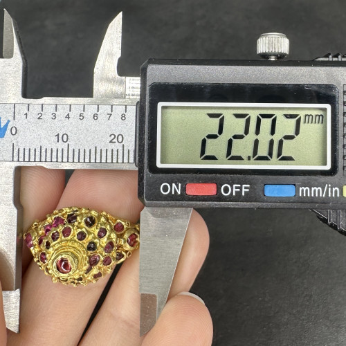 แหวน พลอยแดง ทรงฉัตร งานครั่ง ทอง90 ขนาด 48.5 นน. 6.07 g 7