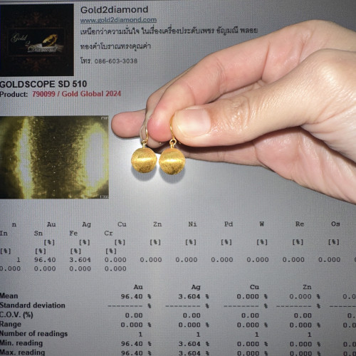 ต่างหู ทอง96.5 ลายเม็ดกลม ตุ้งติ้ง แบบเกี่ยว นน. 3.81 g 5