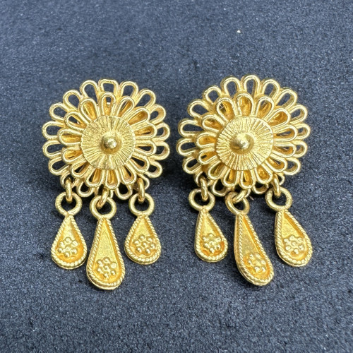 ต่างหู ทอง90 ดอกดาวเรือง ฉลุลาย ระย้า ตุ้งติ้ง นน. 7.97 g