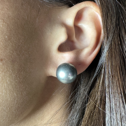 ต่างหู มุก South sea สีเทา 12 มิล ทอง18K แป้นทองหุ้มยาง นน. 5.86 g 8