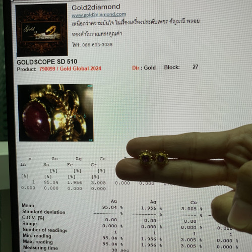 ต่างหู ทับทิม เม็ดเดี่ยว ทอง90 นน. 3.30 g 5