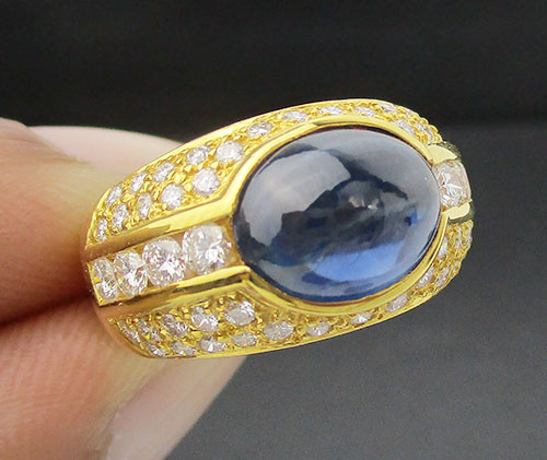 แหวน ไพลิน กาญจนบุรี ฝังเพชร 54 เม็ด 0.90 กะรัต ทอง90 พร้อม Cert. งานสวยมาก นน. 7.33 g