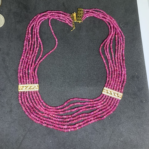 สร้อยคอ ทับทิม พม่า ดิบ (Unheat) ฝังเพชร 60 เม็ด 0.60 กะรัต ทอง90 พร้อม Cert. นน. 52.53 g