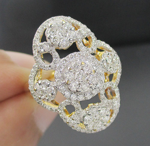แหวน เพชรกระจุก หน้าโล่ห์ เพชร 147 เม็ด 1.25 กะรัต ทอง90 งานดีไซน์สวย นน. 6.70 g