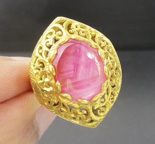 แหวน ทับทิม พม่า กิมบ่เซี่ยง ฉลุลาย ทรงมาคีย์ ทอง90 งานสวยมาก นน. 15.21 g