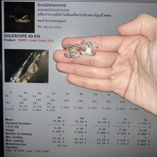 ต่างหู เพชร CC ฝังเพชร 52 เม็ด 1.04 กะรัต ทอง18K นน. 4.28 g 5