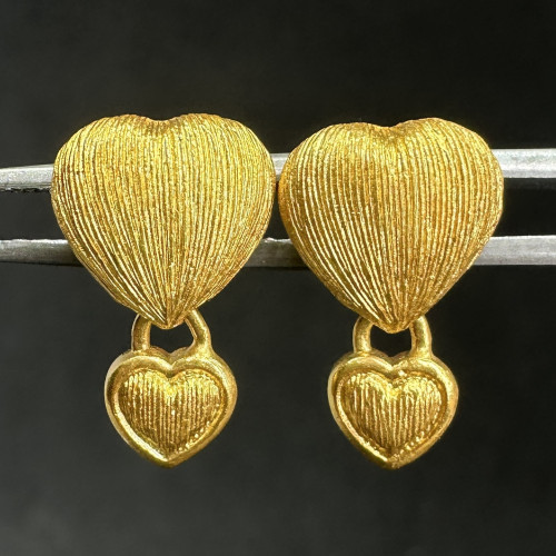 ต่างหู Prima Gold ทอง24K ลายหัวใจ ตุ้งติ้ง แป้นทอง14K นน. 4.97 g