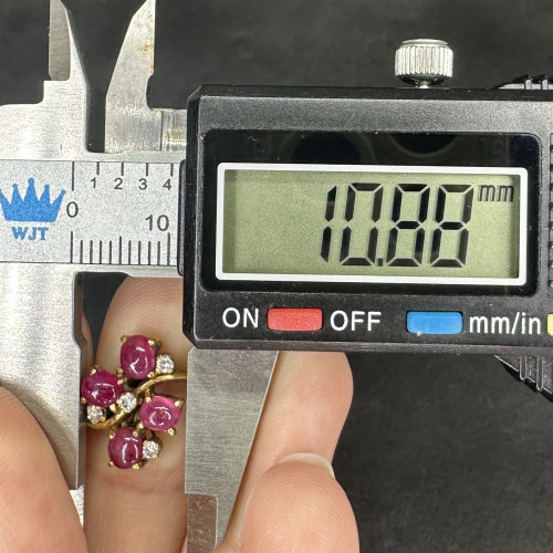แหวน ทับทิม พม่า ดอกไม้ ฝังเพชร 4 เม็ด 0.04 กะรัต ทอง80 ขนาด 49 นน. 3.46 g 7