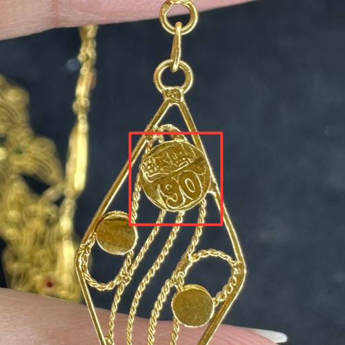 สร้อยคอ ทองลงยา ลายข้าวหลามตัด ฉลุลาย ทอง90 ความยาว 27 นิ้ว สวมหัวได้ นน. 11.04 g 5