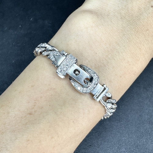 สร้อยข้อมือ เพชรรอบ ฝังเพชร 95 เม็ด 0.95 กะรัต งาน PT900 ยาว 17.50 - 18.50 ซม. นน. 34.96 g 5