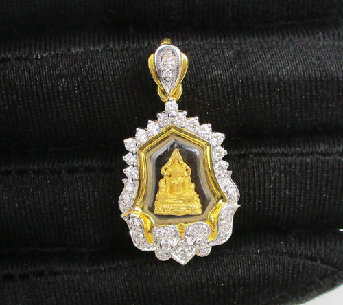 พระพุทธชินราช เนื้อทองคำ กรอบทอง ฝังเพชร 36 เม็ด 0.45 กะรัต นน. 5.66 g 3