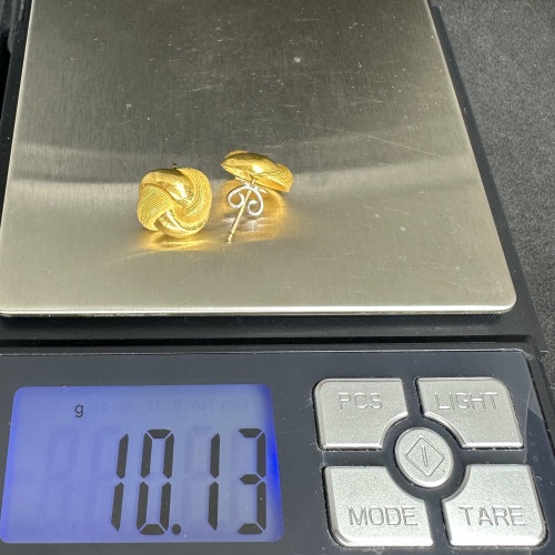 ต่างหู Prima Gold ทอง24K ลายตะกร้อสาน แป็นทอง18K นน. 10.13 g 9