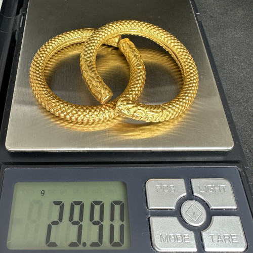 กำไลข้อมือ + ข้อเท้าเด็ก กิมปัง ตัว C แกะลาย เกล็ดมังกร ความกว้าง 4.00 ซม. นน. 29.90 g 9