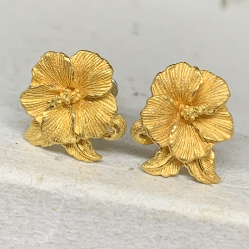 ต่างหู Prima Gold ทอง24K ลายดอกไม้ แป้นทอง14K นน. 3.88 g