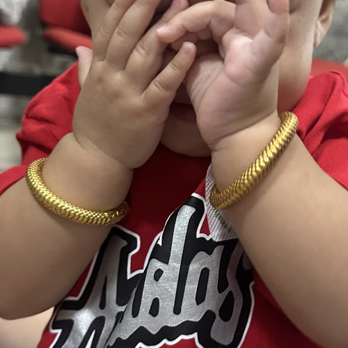 กำไลข้อมือ + ข้อเท้าเด็ก กิมปัง ตัว C แกะลาย เกล็ดมังกร ความกว้าง 4.00 ซม. นน. 29.90 g 3