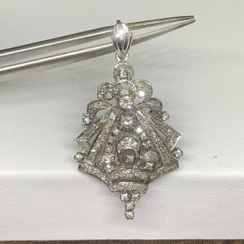 จี้ + เข็มกลัด เพชรโบราณ 2/0.13 กะรัต ฝังเพชร 20/0.20 กะรัต ฝังเพชรกุหลาบ 59/0.59 กะรัต งานทองขาวโบร