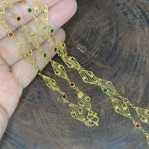 สร้อยคอ ทองลงยา ลายข้าวหลามตัด ฉลุลาย ทอง90 ความยาว 27 นิ้ว สวมหัวได้ นน. 11.04 g 3