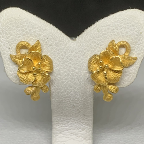 ต่างหู Prima Gold ทอง24K ลายช่อดอกไม้ แป้นทอง14K นน. 2.87 g