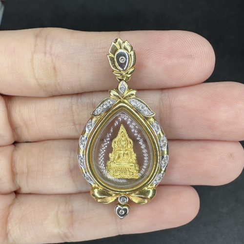 พระพุทธชินราช เนื้อทองคำ กรอบทอง18K ฝังเพชร 18 เม็ด 0.18 กะรัต นน. 9.00 g 3